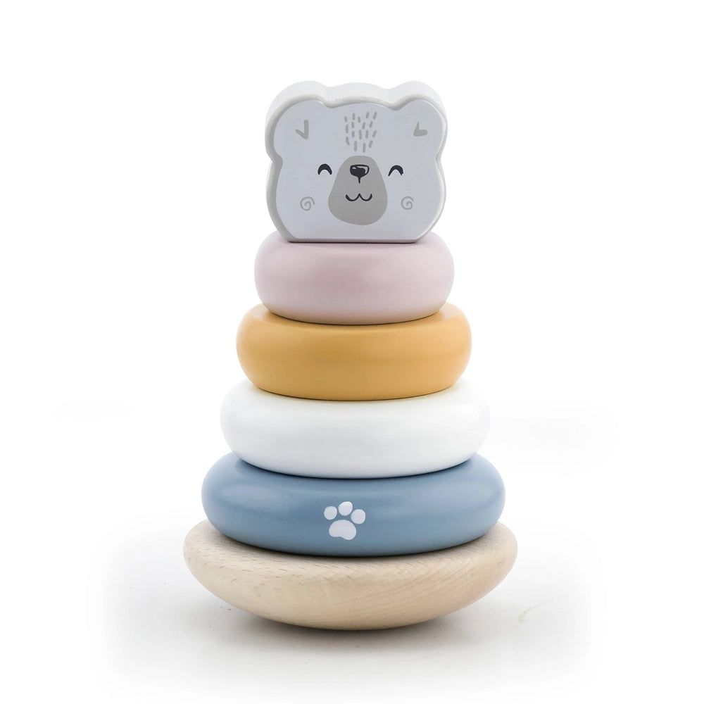 Anneaux à Empiler Ours Polaire Bois PolarB 4 Pièces Pastel 12M+