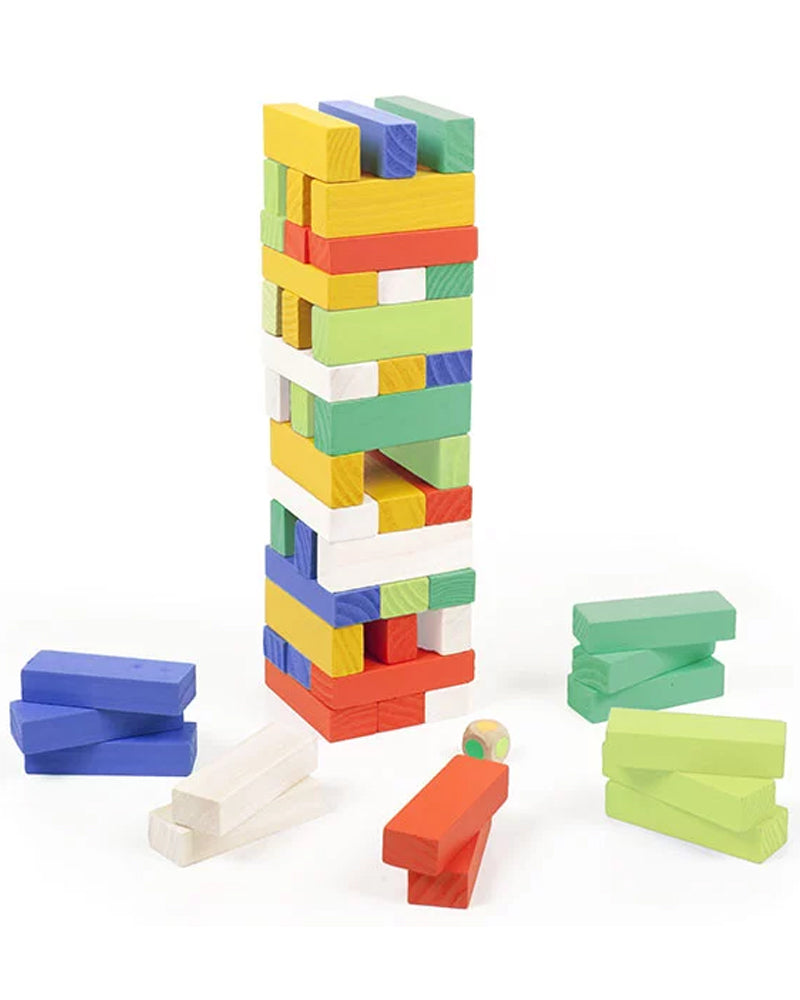 Jeu de Tour à Empiler en Bois Coloré 54 Blocs 3 Ans+