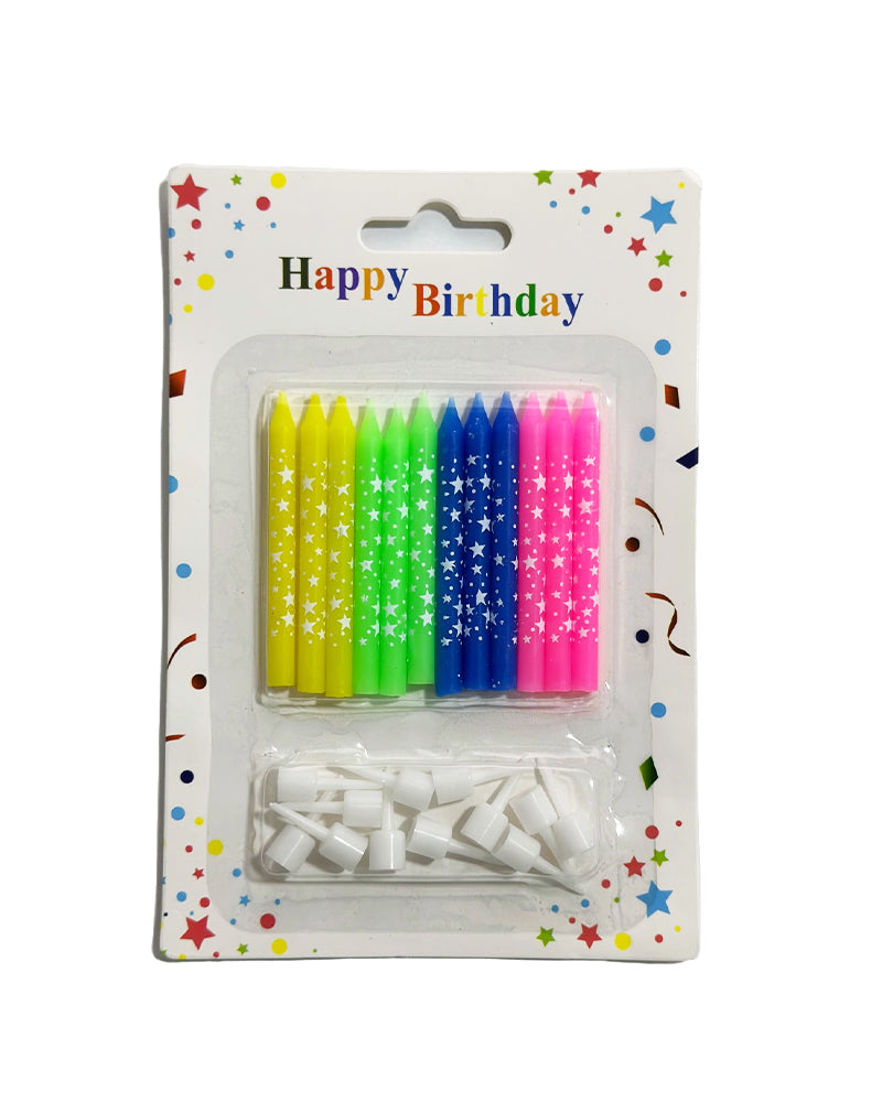 Lot de 12 bougies étoilées en quatre couleurs