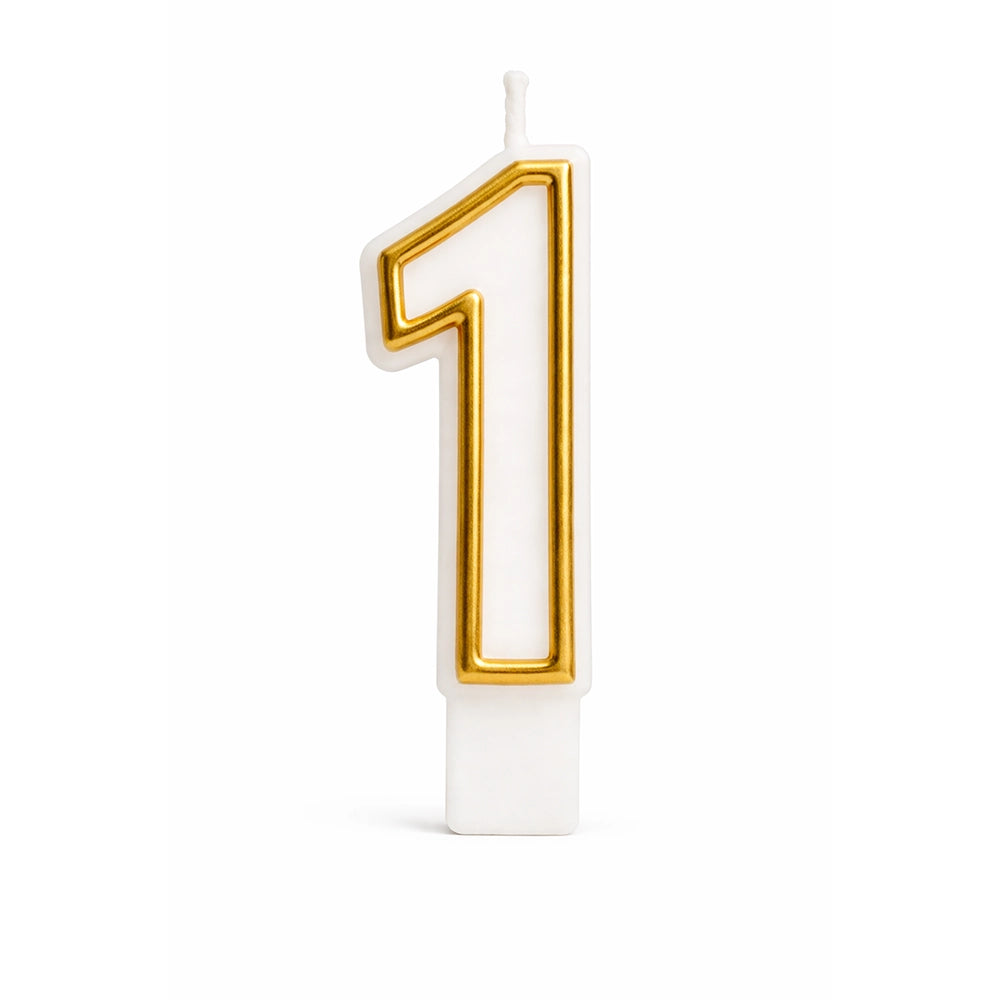 Bougie décorative en forme de 1, blanc et or