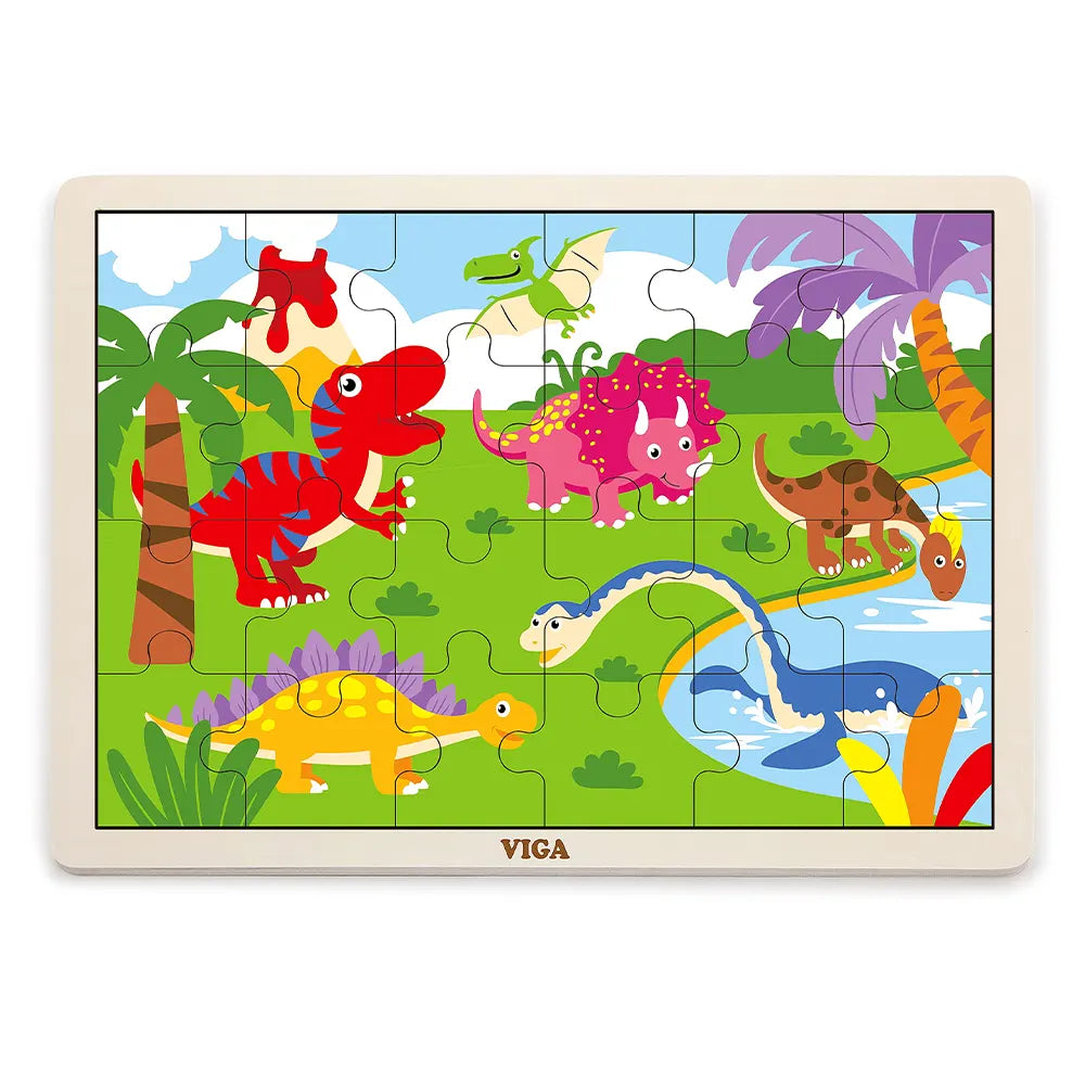 Puzzle Bois Dinosaures Colorés 24 Pièces Viga Toys 24M+