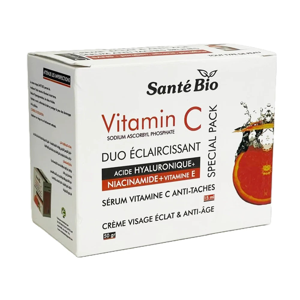 Duo teint lumineux Santé Bio, crème visage et sérum vitamine C