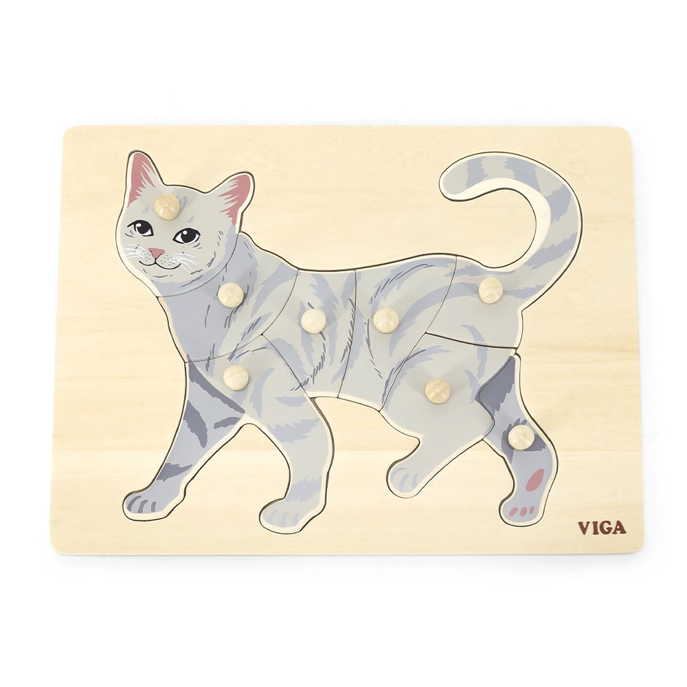 Puzzle Chat en Bois 7 Pièces à Boutons Viga Toys 18M+