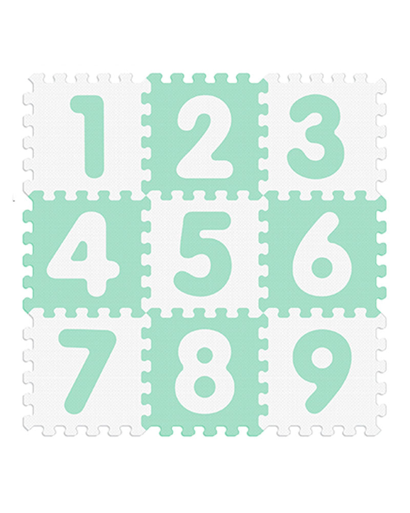 Tapis puzzle souple aux chiffres 1 à 9, vert et blanc