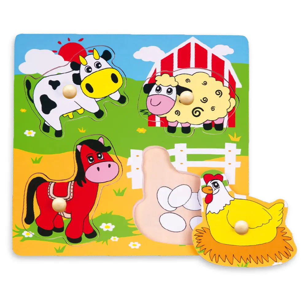 Puzzle Encastrement Animaux de la Ferme Bois à Boutons 12M+