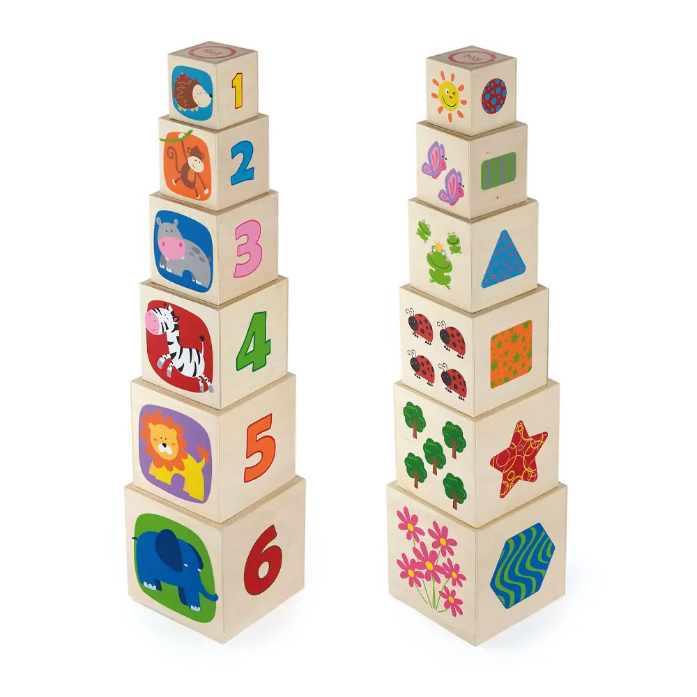 Cubes à Empiler Bois Chiffres et Animaux Viga Toys 12M+