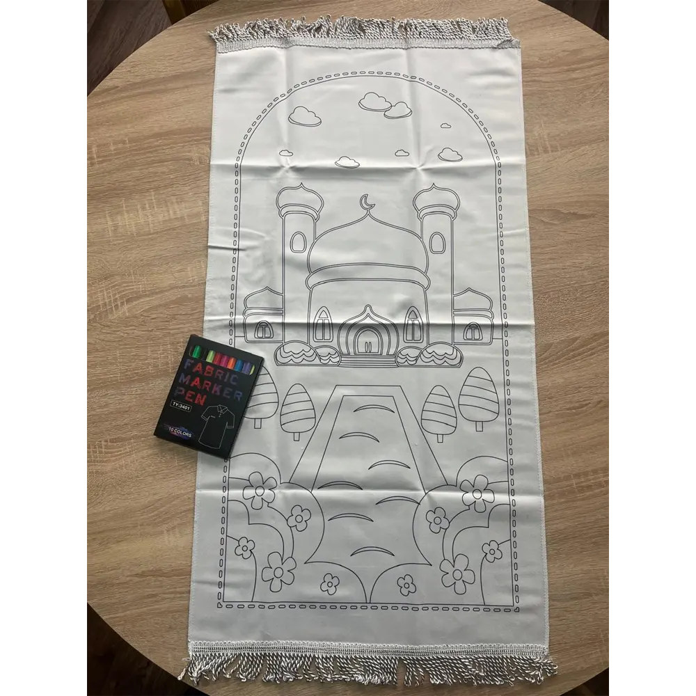 Tapis de prière à colorier, mosquée et fleurs dès 2 ans