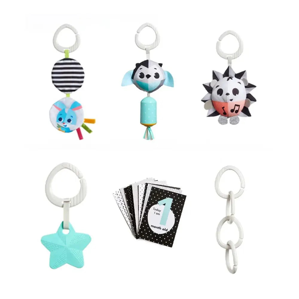 Coffret d’éveil noir et blanc avec jouets à suspendre dès la naissance