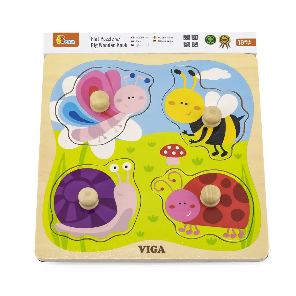 Puzzle Bois Insectes 4 Pièces à Boutons Viga Toys 12M+