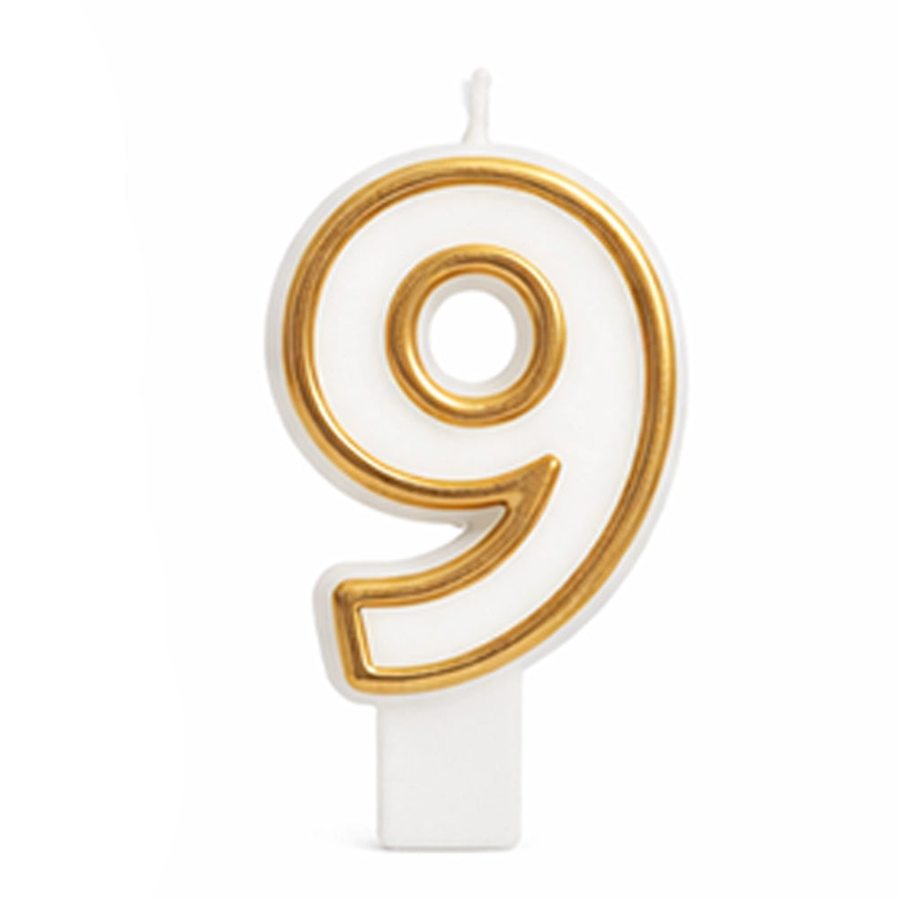 Bougie numéro 9 blanche au contour doré