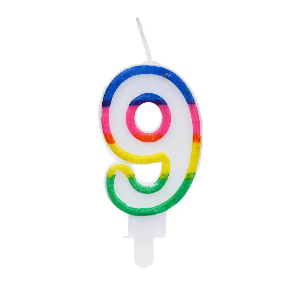 Bougie chiffre 9 aux contours multicolores