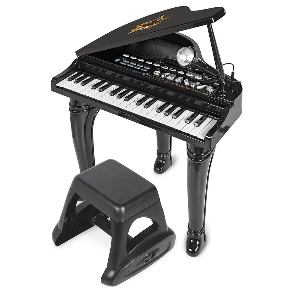 Piano symphonique enfant noir à 37 touches, microphone et tabouret