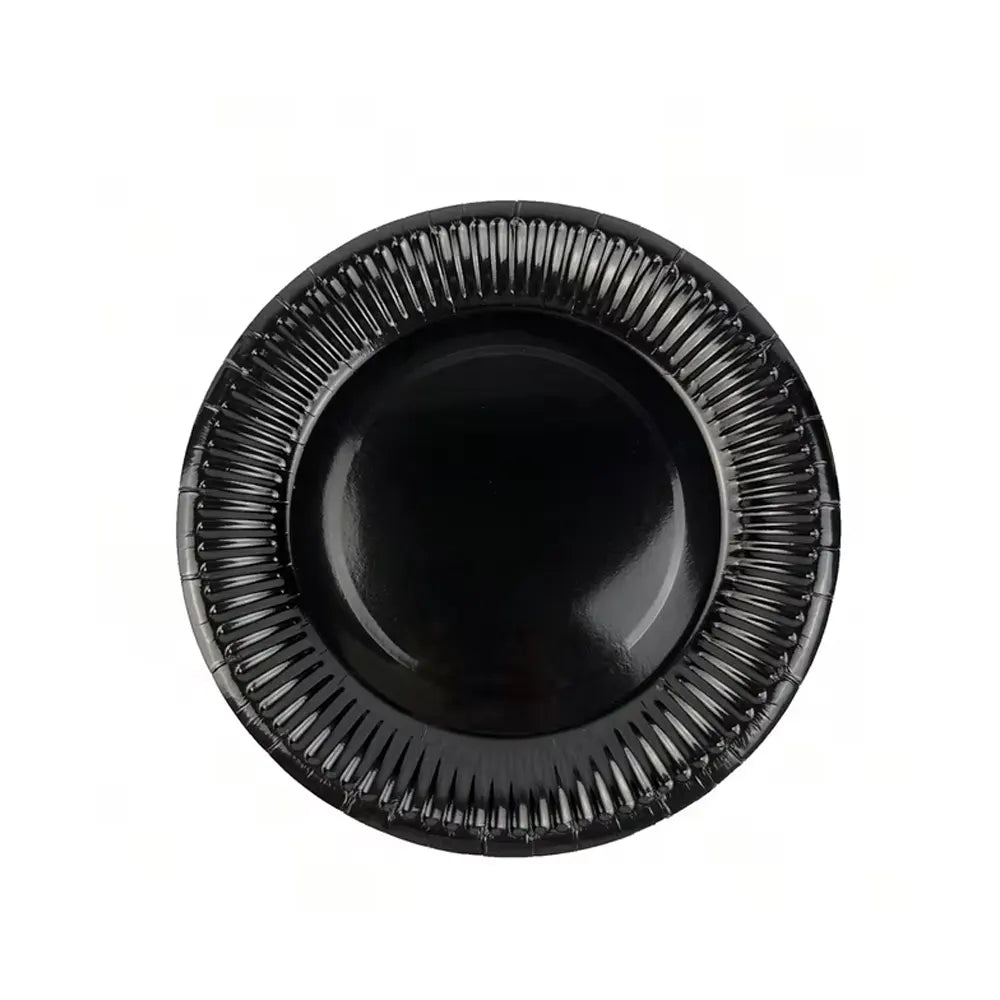 Assiettes noires rondes à bord strié, lot de 10