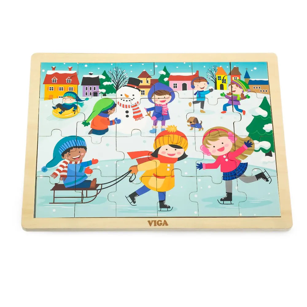 Puzzle Hiver Enfants dans la Neige 24 Pièces Viga Toys 3 Ans+