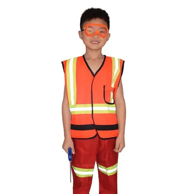 Costume enfant d’ouvrier avec gilet orange et accessoires
