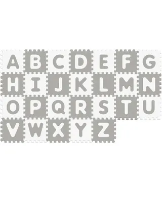 Tapis puzzle alphabet gris et blanc, lettres à emboîter
