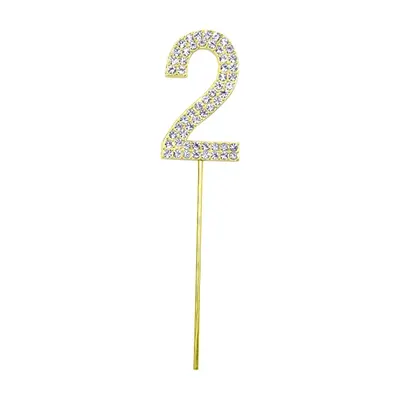 Cake topper numéro 2 doré, décor scintillant