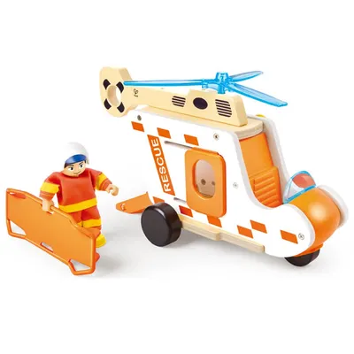 Hélicoptère de Secours en Bois avec Figurine 2 ans+