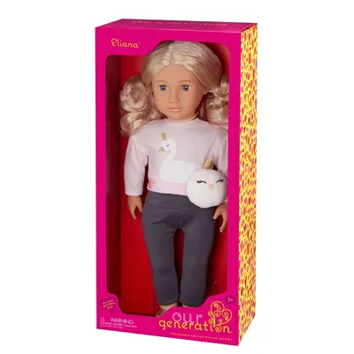 Poupée Eliana au sweat cygne et peluche assortie, 46 cm