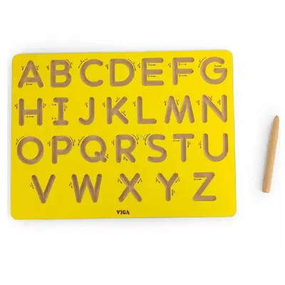 Planche Tracé Lettres Majuscules Bois avec Stylet 3 Ans+