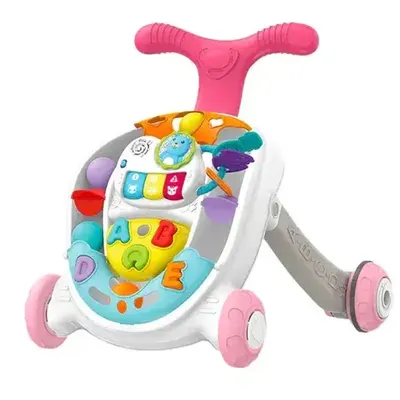 Trotteur pousseur musical rose avec panneau d’activités