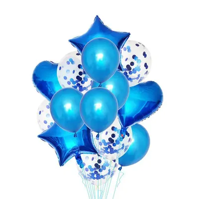 Éclat bleu : assortiment de ballons étoiles, cœurs et confettis