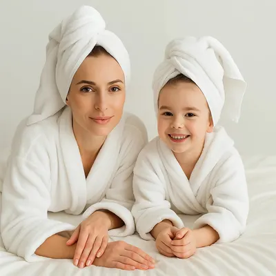 Duo Peignoirs Assortis Maman & Enfant Velours Blanc