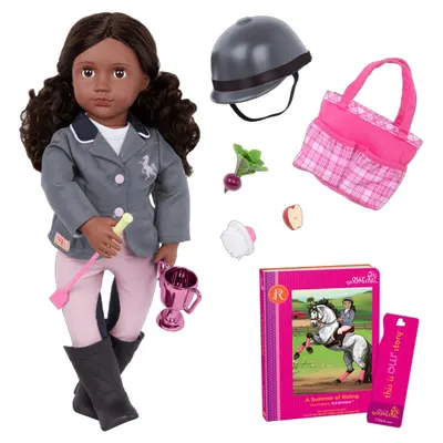 Rachida, poupée cavalière 46 cm avec livre et accessoires