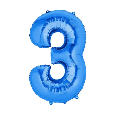 Ballon bleu métallisé en forme de 3, 36 cm