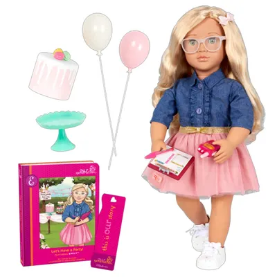 Emily, poupée organisatrice de fêtes de 46 cm avec livre illustré