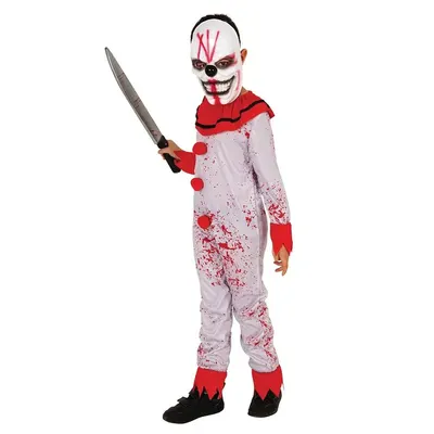 Clown blanc à collerette rouge : costume sanglant 8–10 ans