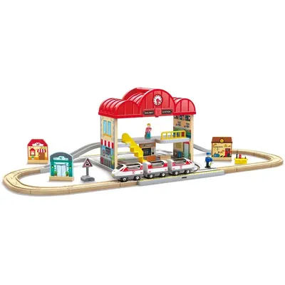 Gare nomade et circuit ferroviaire 40 pièces Hape, 3-8 ans