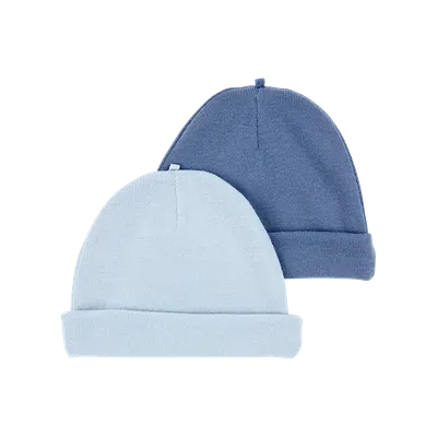 Deux bonnets bébé à revers, bleu clair et bleu moyen – 0-3 mois