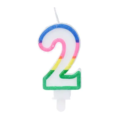 Chiffre 2 à liseré pailleté multicolore pour gâteau