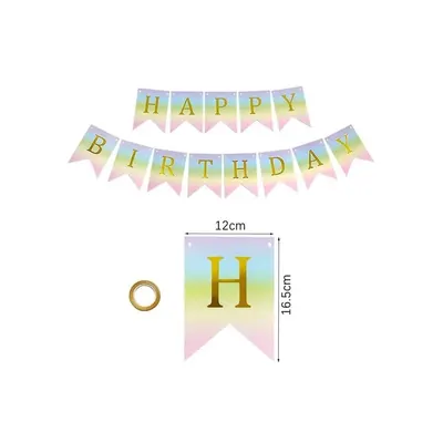 Banderole pastel à fanions « Happy Birthday » et lettres dorées