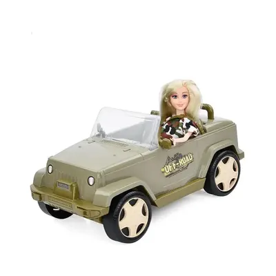Poupée articulée et voiture tout-terrain vert olive, duo 3 ans+