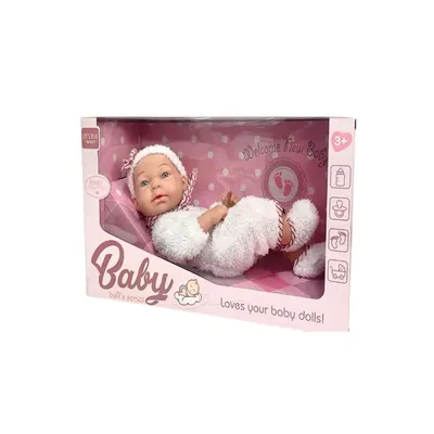 Poupée bébé réaliste en tenue blanche, dès 3 ans