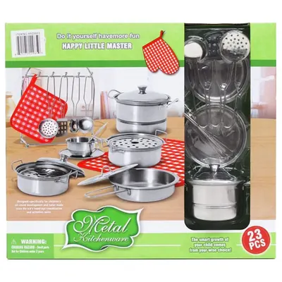 Dinette en métal 23 pièces avec casseroles et ustensiles, dès 3 ans