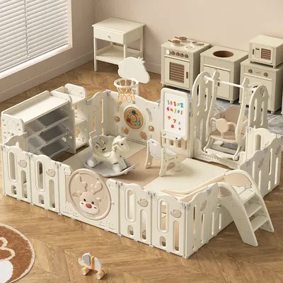 Grand espace de jeu bébé 190 × 228 cm avec modules et tapis