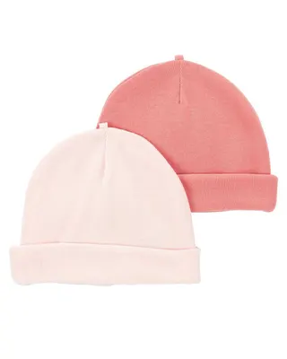 Duo de bonnets bébé rose pâle et corail, 0–3 mois