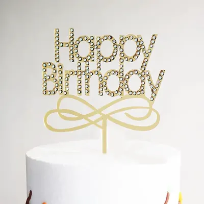 Ornement de gâteau « Happy Birthday » doré aux détails ronds
