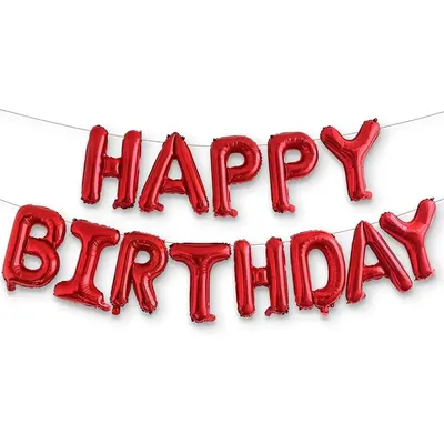 Bannière rouge « Happy Birthday » en lettres ballon
