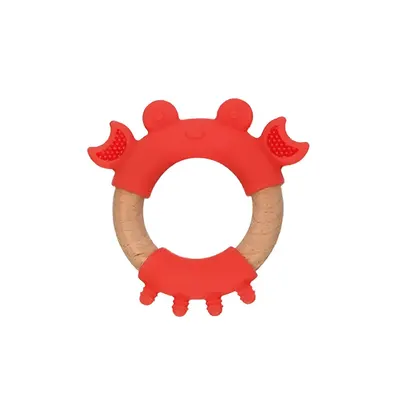 Anneau crabe rouge en bois et silicone, dès 3 mois