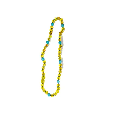Collier d’ambre baltique jaune et bleu ciel avec certificat