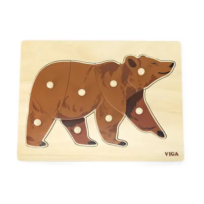 Puzzle Bois Ours Brun 8 Pièces à Boutons Viga Toys 18M+