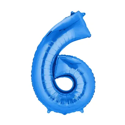 Ballon en forme de 6, bleu métallisé, hauteur 86 cm