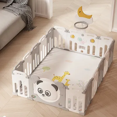 Clôture de jeu modulable 145 × 182 cm avec tapis et panier