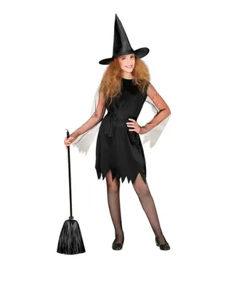 Costume de sorcière enfant, robe noire et chapeau pointu