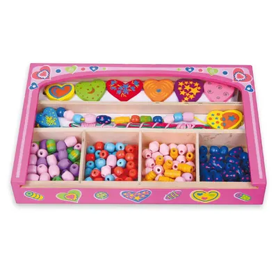 Coffret Enfilage Perles Bois Cœurs Colorés Viga Toys 3 Ans+