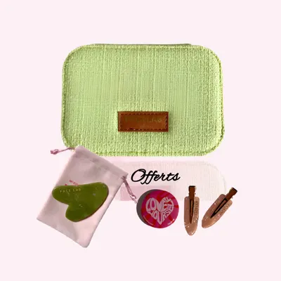 Coffret visage vert avec Gua Sha texturé et duo de barrettes